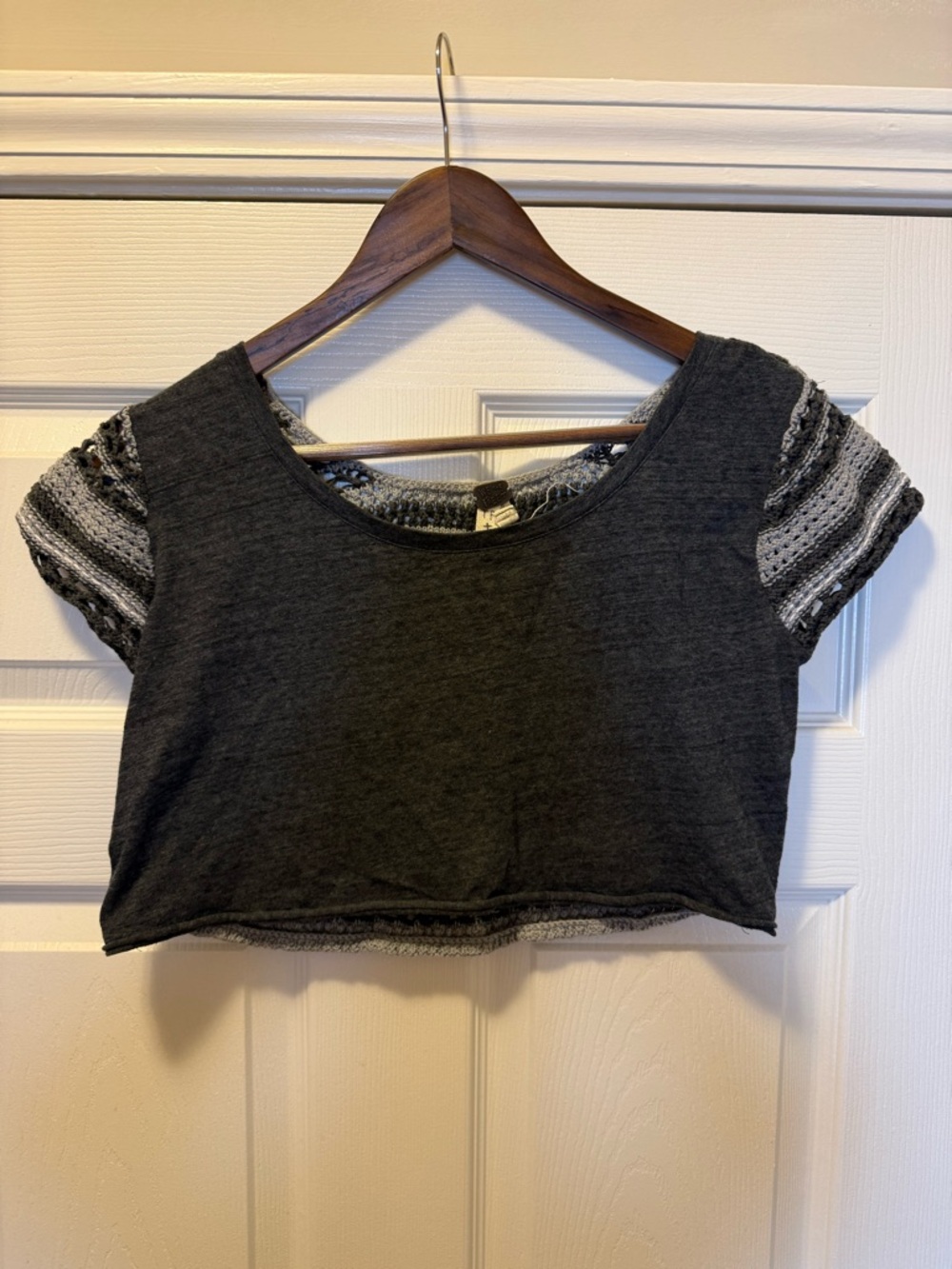 We The Free Charcoal Crop Top with Striped Knit back and Sleeves size XS EUC